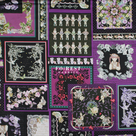 Satin Super Cotton - JoliFleur Itoi patchwork fabric BlackPurple