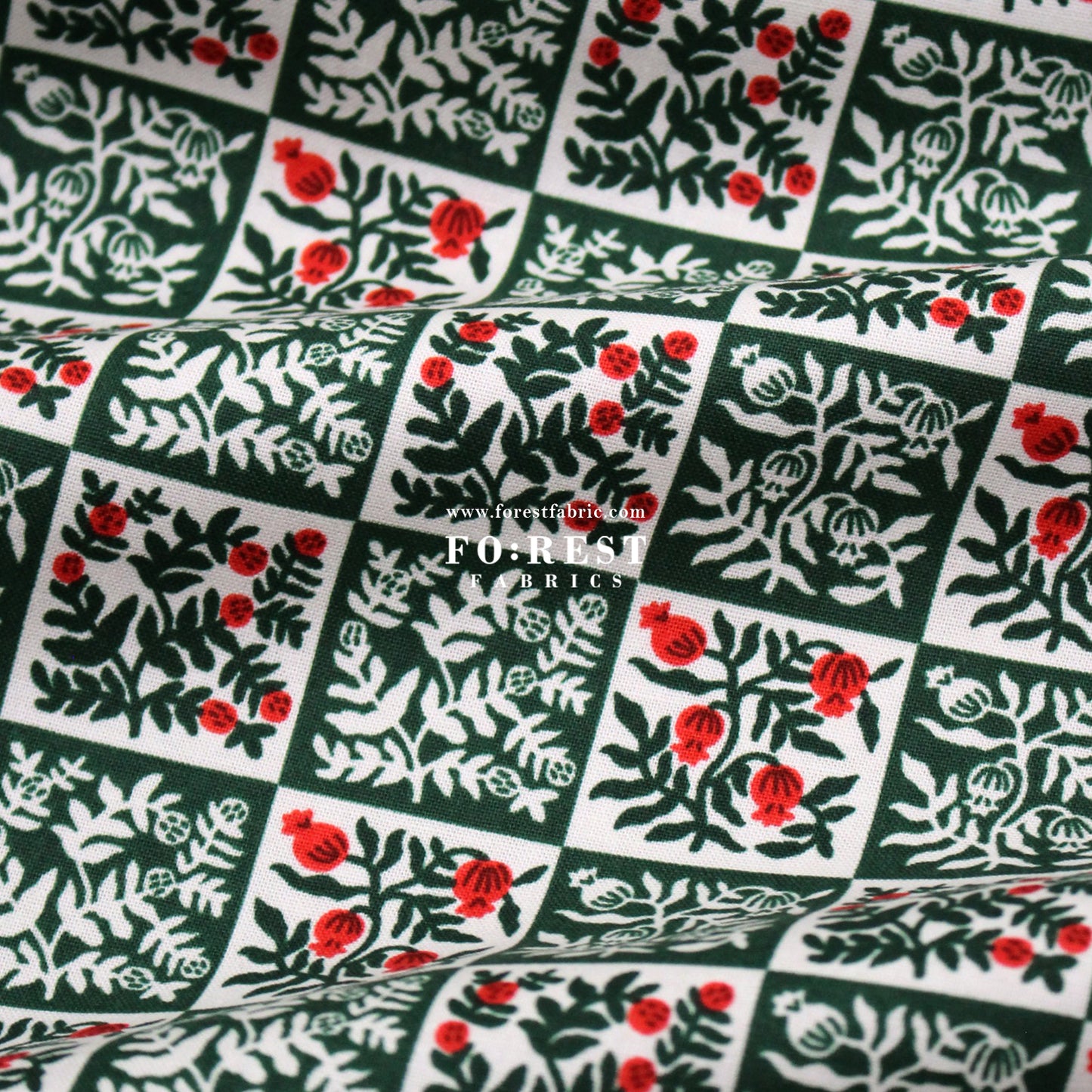 cotton - Yuletide Floral Evergreen Fabric