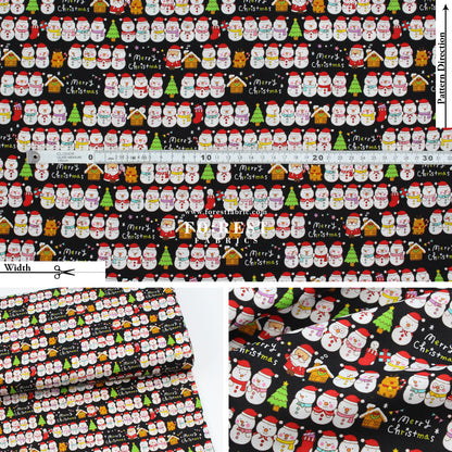 cotton - christmas Snow man fabric Black