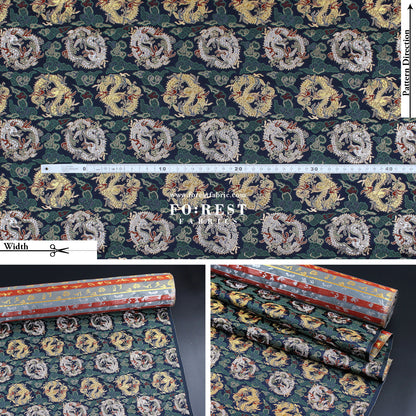 Gold Brocade - Dragon Cloud fabric Navy