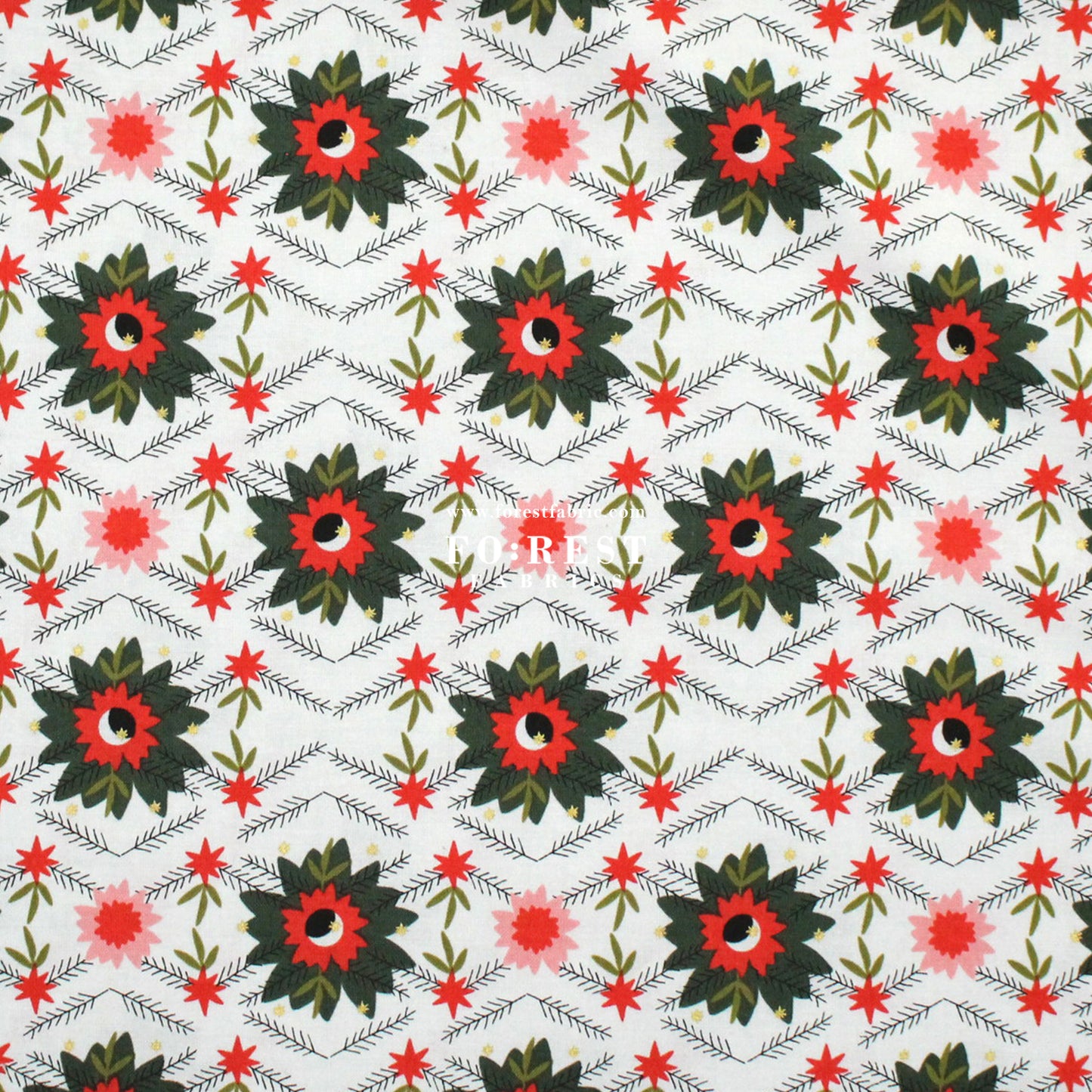 cotton - Poinsettia Mistletoe Metallic fabric