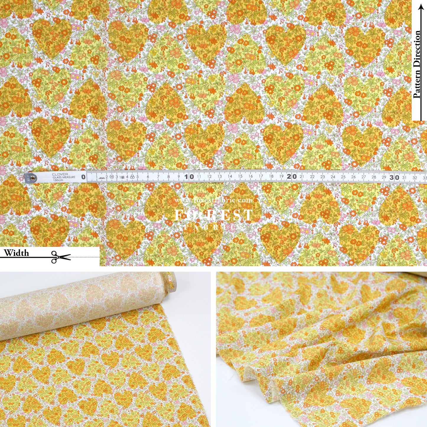 Liberty of London (Cotton Tana Lawn Fabric) - Chanomile Hearts