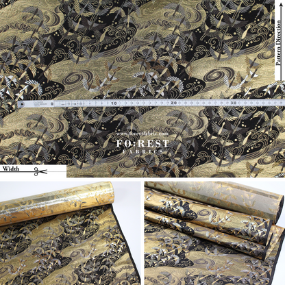 Gold Brocade - In the Sky fabric BLACK