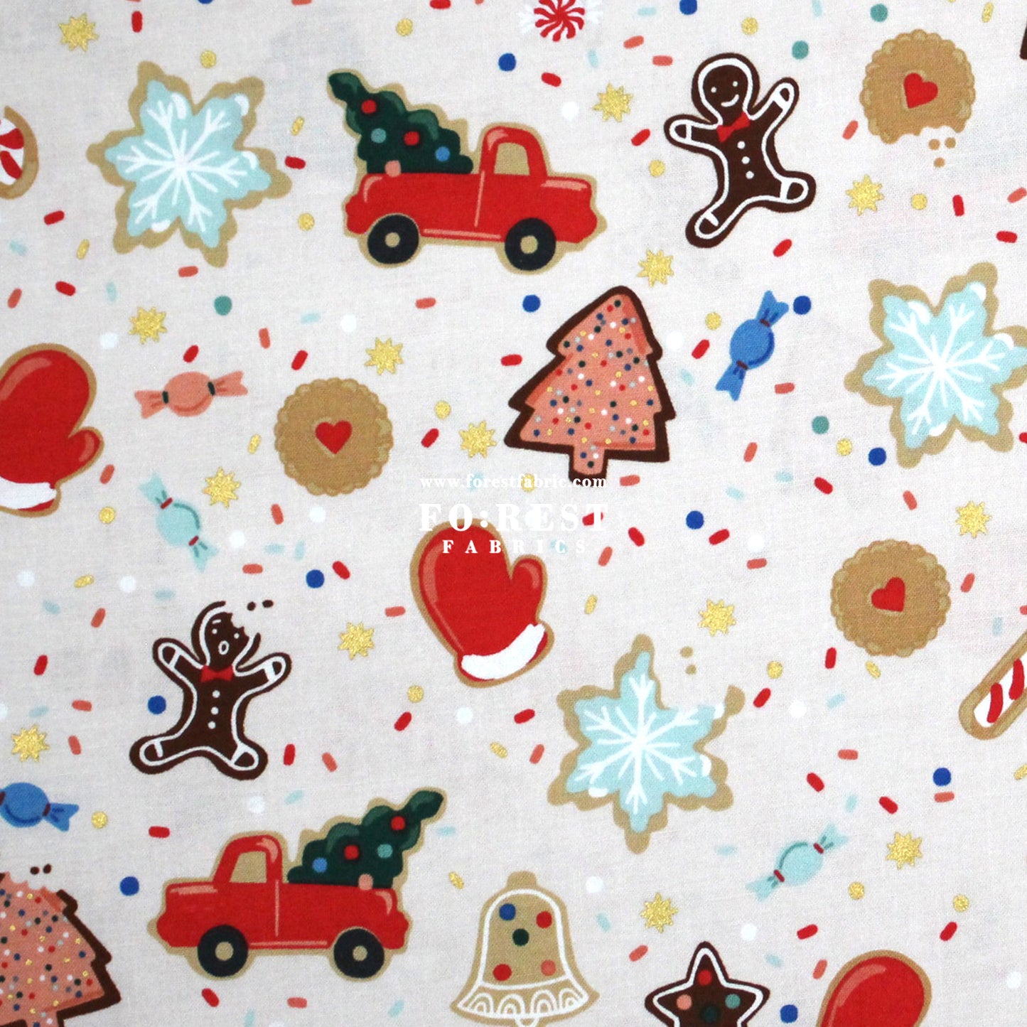 cotton - Christmas Cookies Cream Metallic Fabric