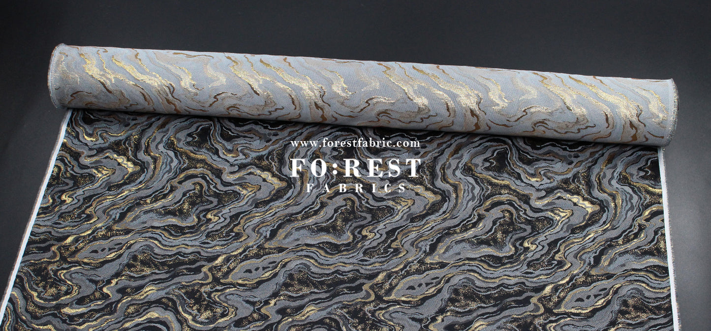 Gold Brocade - Marble II fabric BlackGray