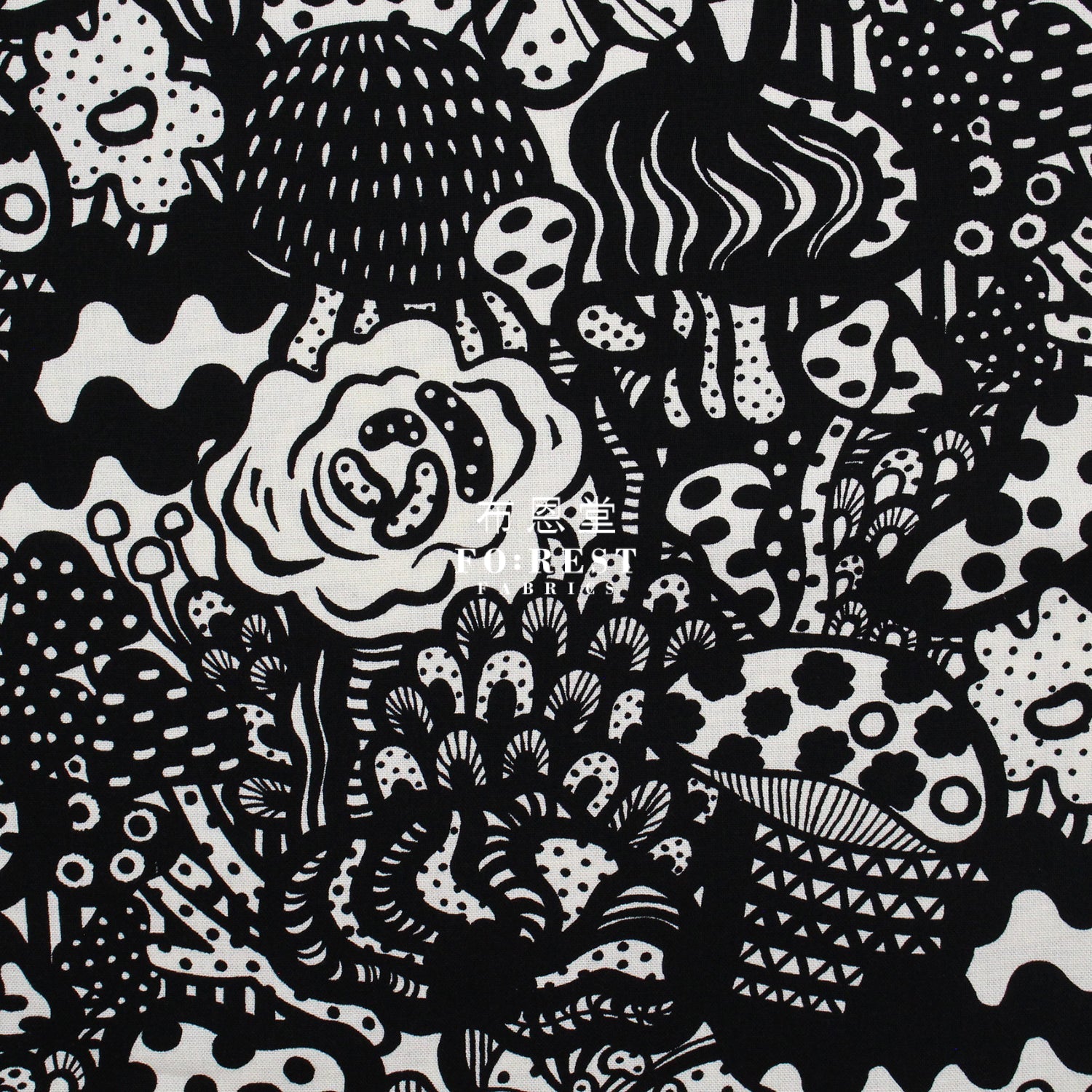 Canvas - Mushroom Flower Fabric Black