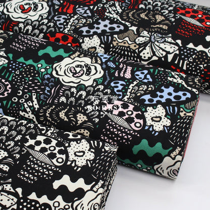 Canvas - Mushroom Flower Fabric Black