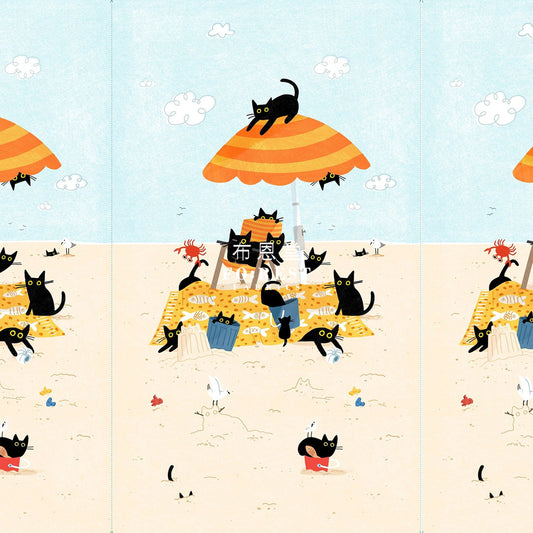 Cotton - Cats On The Beach Panel Fabric