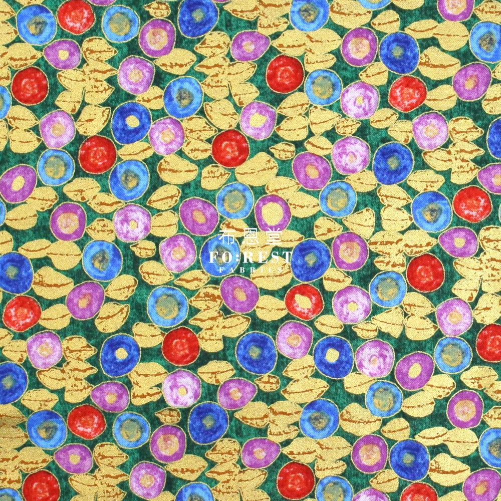 Cotton - Gustav Klimt Jewel Leaf Metallic Fabric Colourful