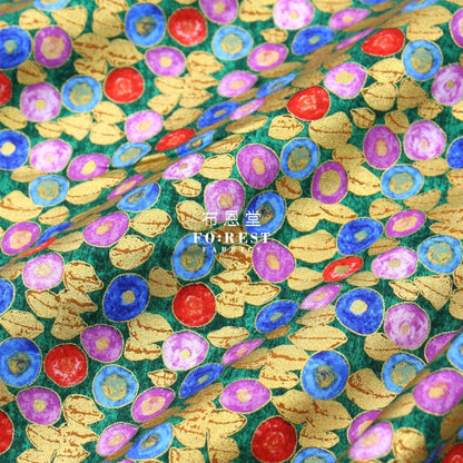 Cotton - Gustav Klimt Jewel Leaf Metallic Fabric Colourful