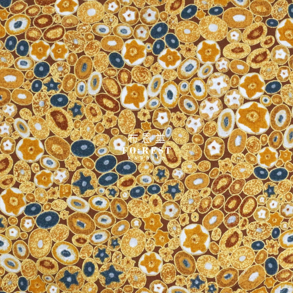 Cotton - Gustav Klimt Jewel Ovals Metallic Fabric Gold