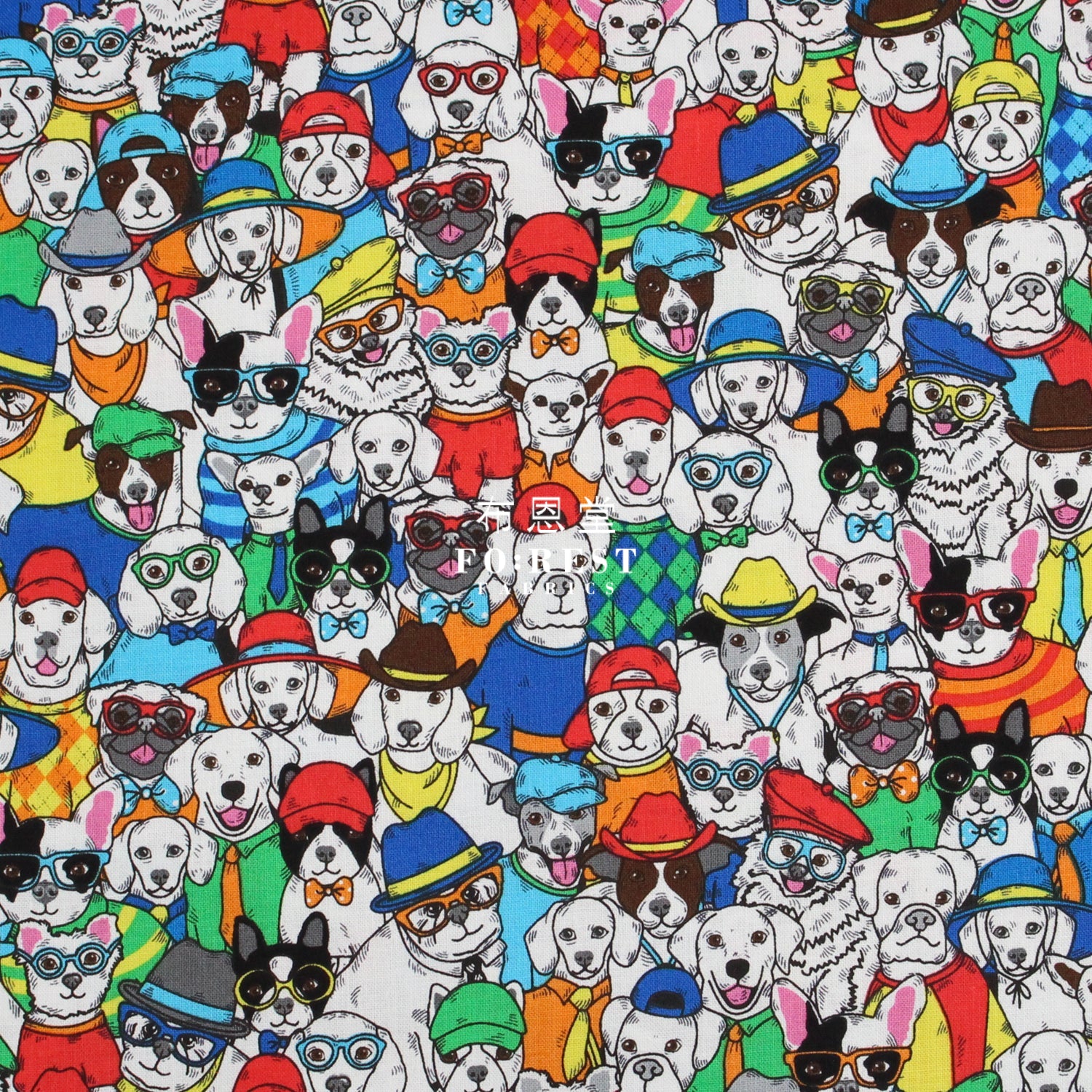 Cotton - Hat Dogs Fabric Colurful