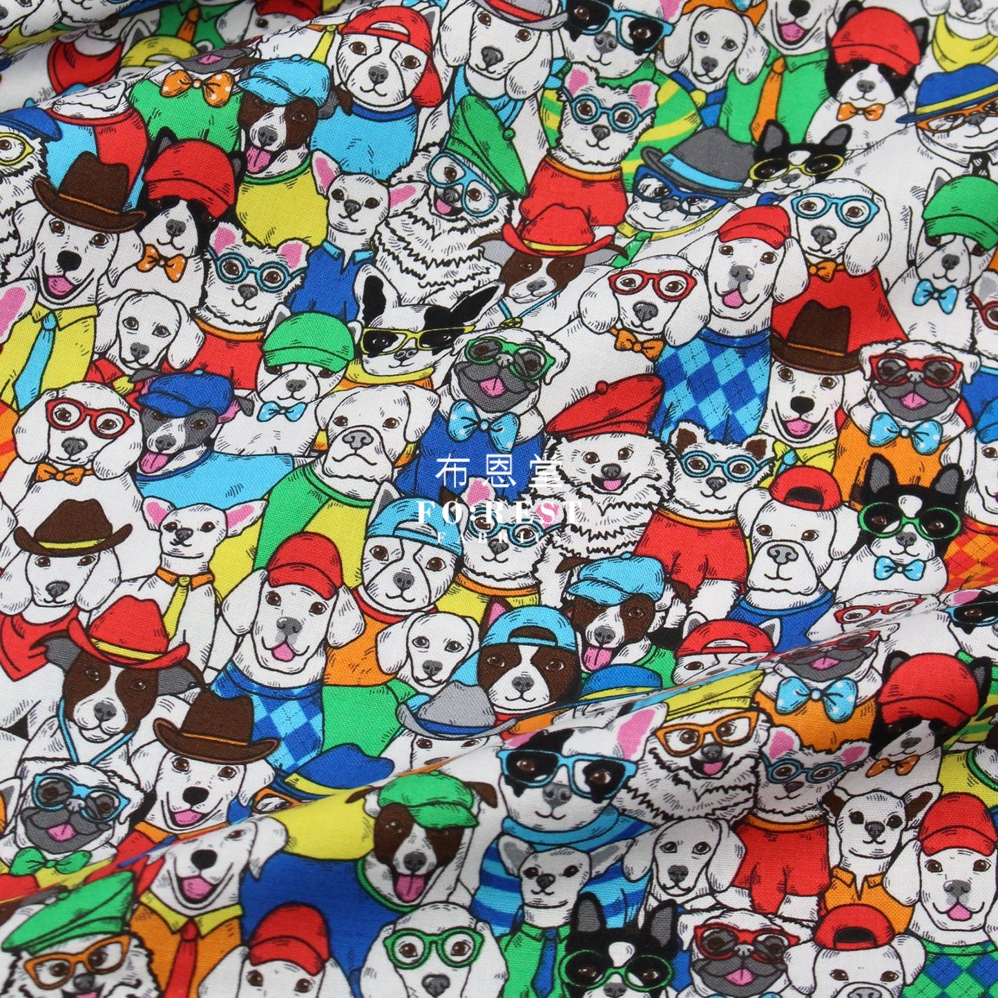 Cotton - Hat Dogs Fabric Colurful