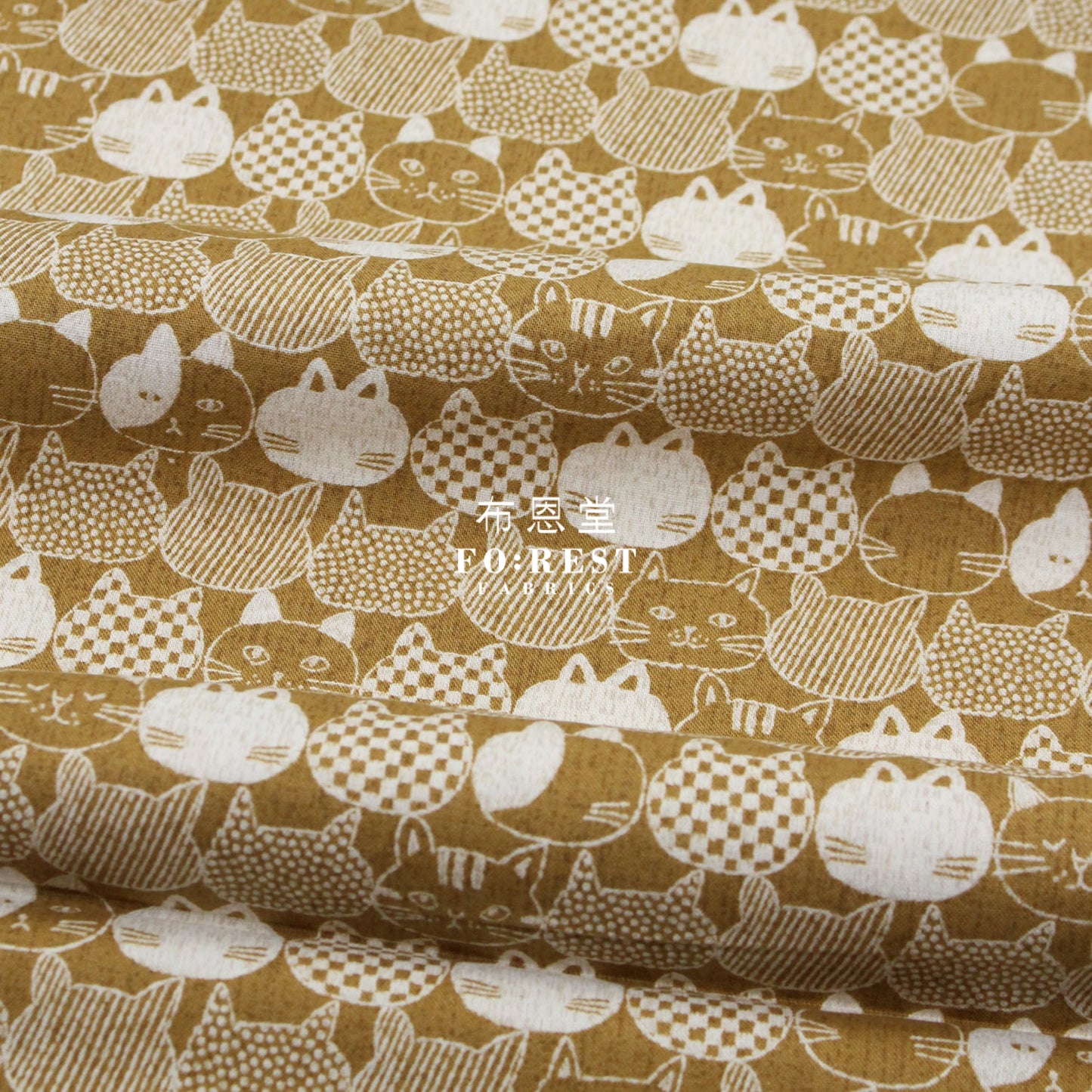 Cotton - Lightly Brushed Cats Fabric Mustard 芥末 Cotton