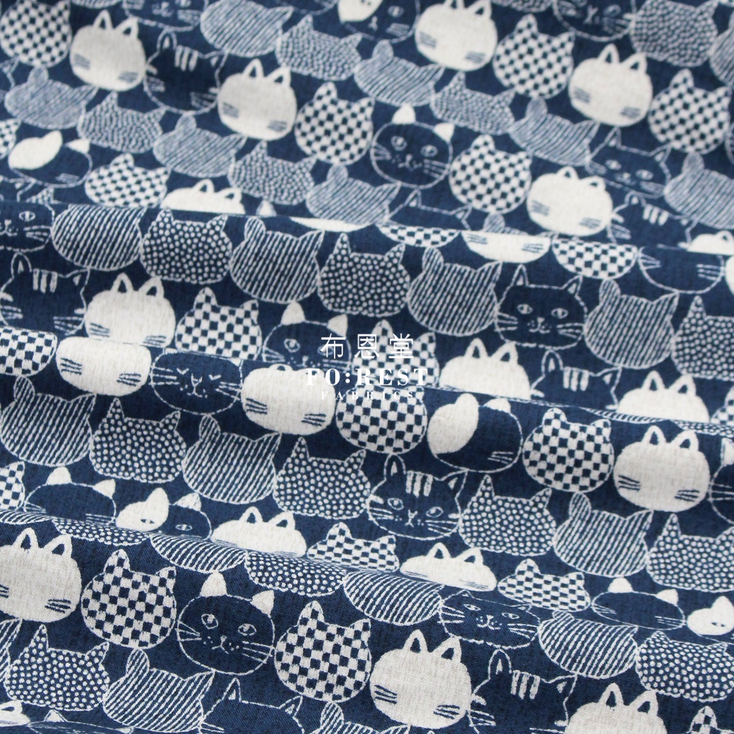 Cotton - Lightly Brushed Cats Fabric Navy 深藍 Cotton