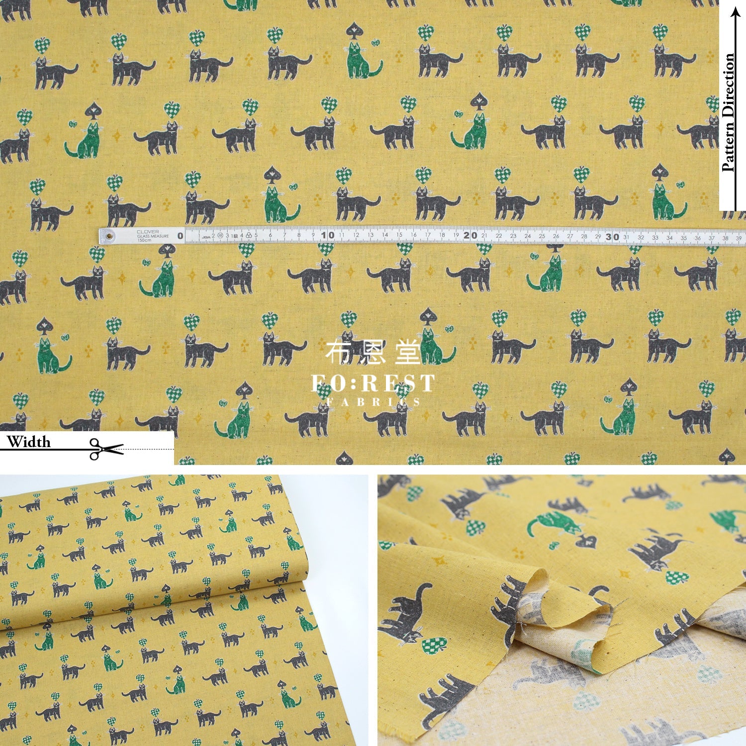 Cotton Linen - Cats Sanae Sugimoto Fabric Mustard