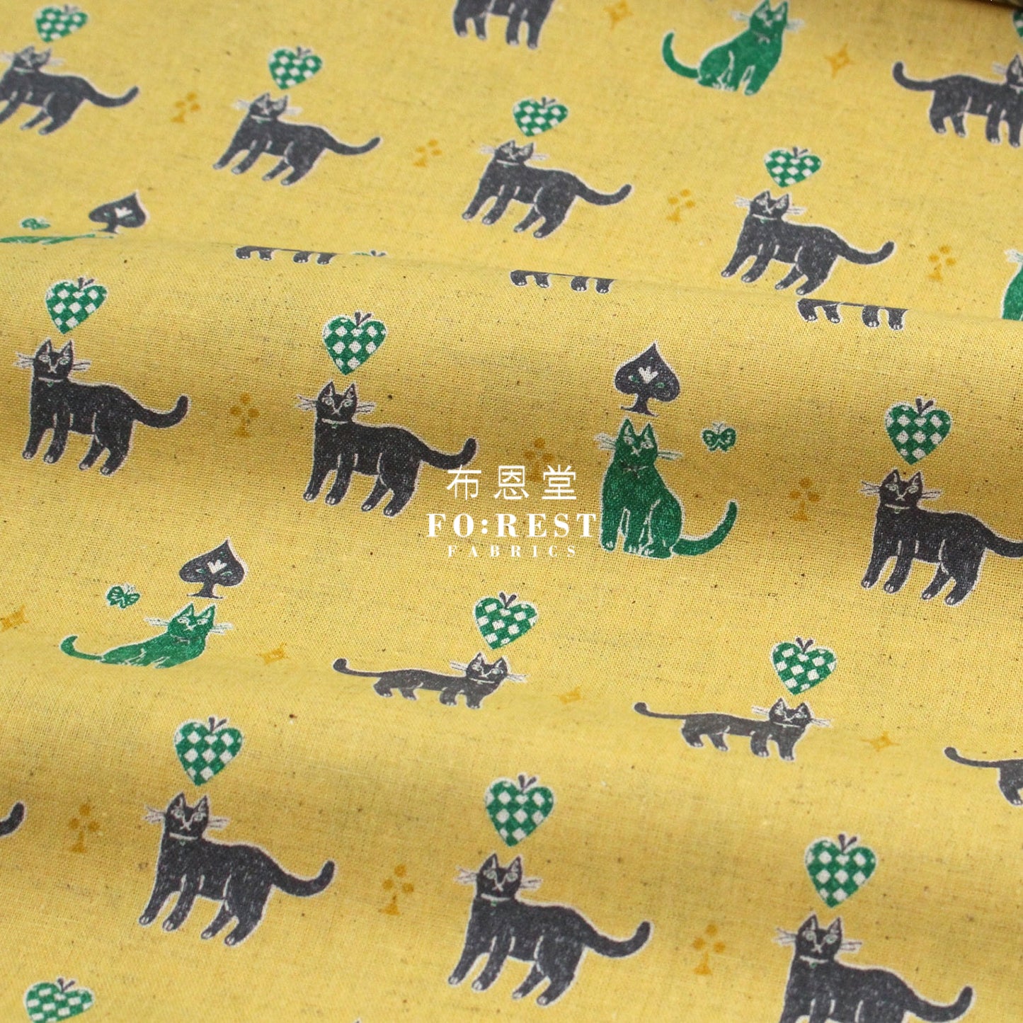 Cotton Linen - Cats Sanae Sugimoto Fabric Mustard