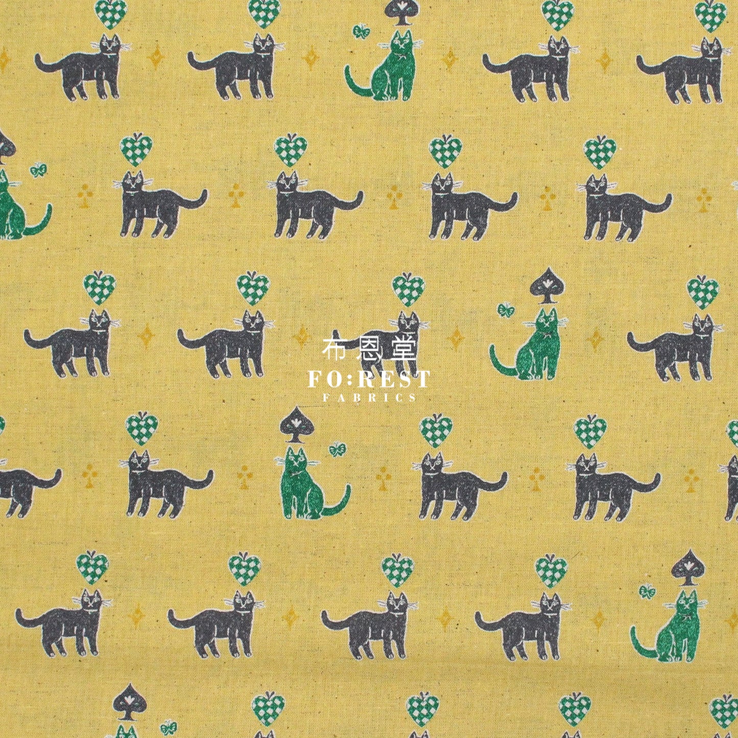 Cotton Linen - Cats Sanae Sugimoto Fabric Mustard