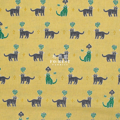 Cotton Linen - Cats Sanae Sugimoto Fabric Mustard