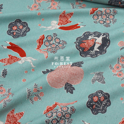 Cotton Linen - Garden Sanae Sugimoto Fabric Blue