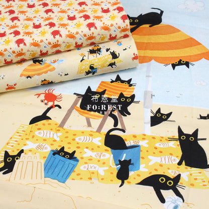 Cotton - Summer Beach Cat Paw Fabric