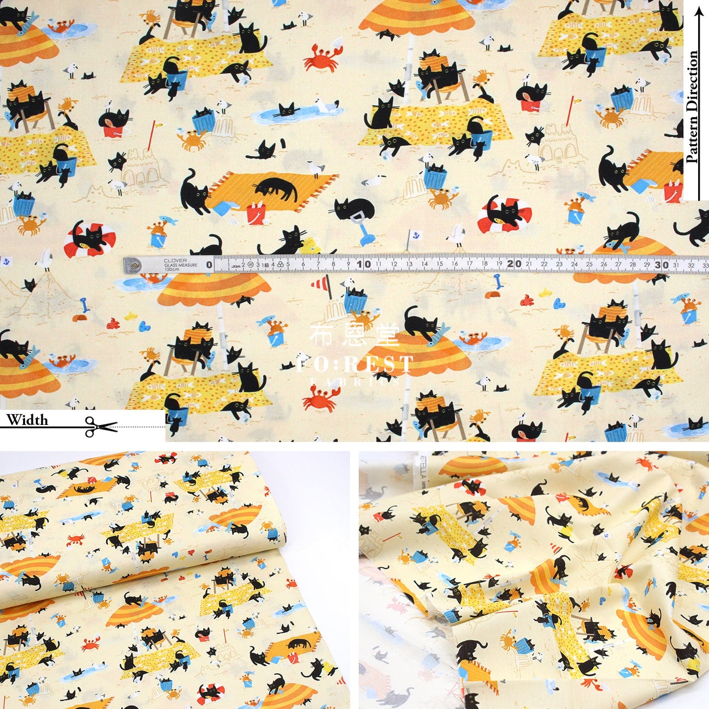 Cotton - Summer Beach Cat Paw Fabric