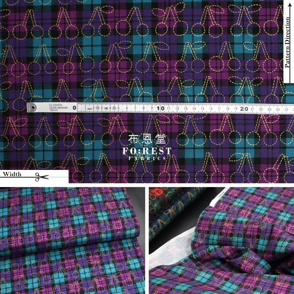 Cotton - Tartan Cherry With Metallic Fabric Purple