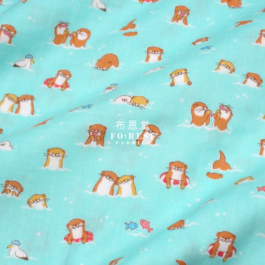 Double Gauze - Otters Fabric Green Double