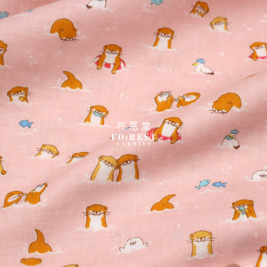 Double Gauze - Otters Fabric Pink Double