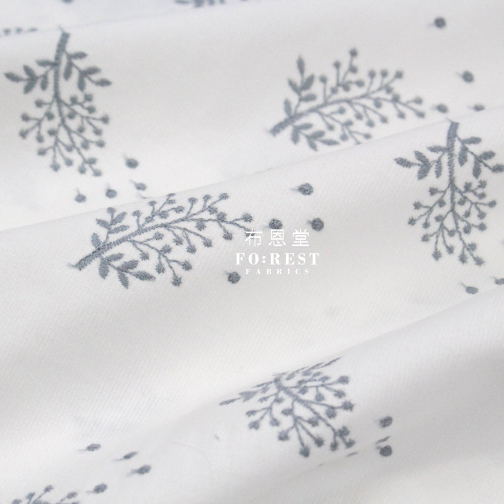 Embroidery Corduroy - Flower Fabric White 100% Cotton