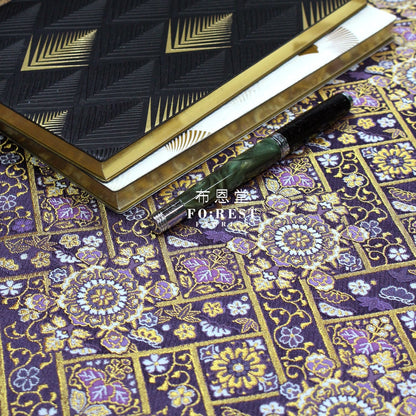 Gold Brocade - Decorative Flower Fabric Dark Purple Polyester