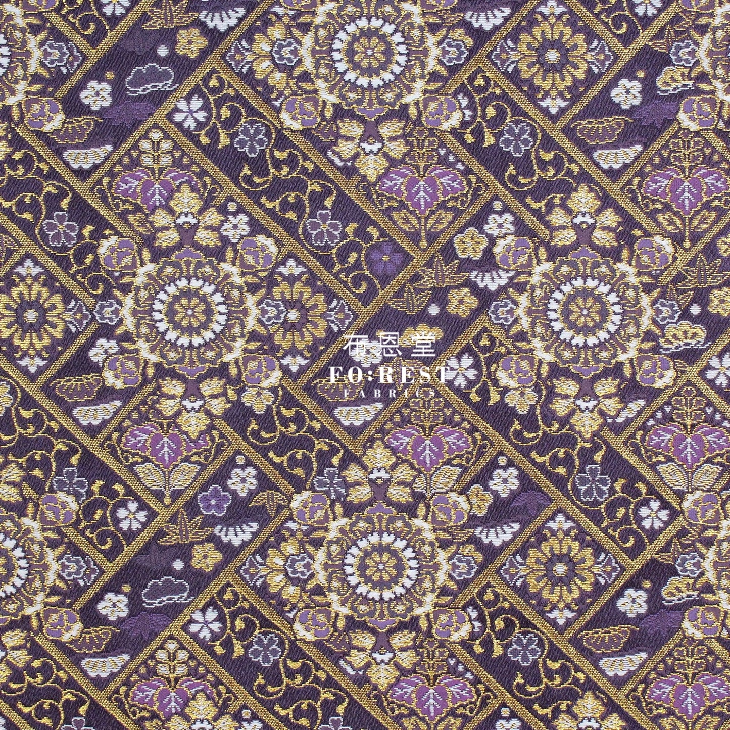 Gold Brocade - Decorative Flower Fabric Dark Purple Polyester