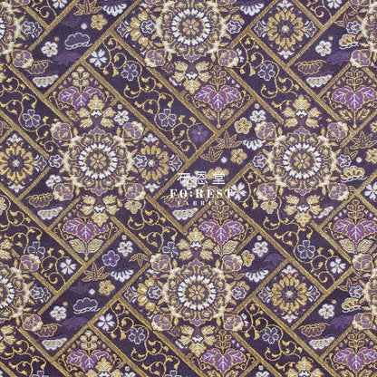 Gold Brocade - Decorative Flower Fabric Dark Purple Polyester