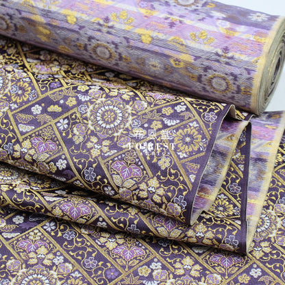 Gold Brocade - Decorative Flower Fabric Dark Purple Polyester