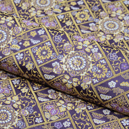 Gold Brocade - Decorative Flower Fabric Dark Purple Polyester