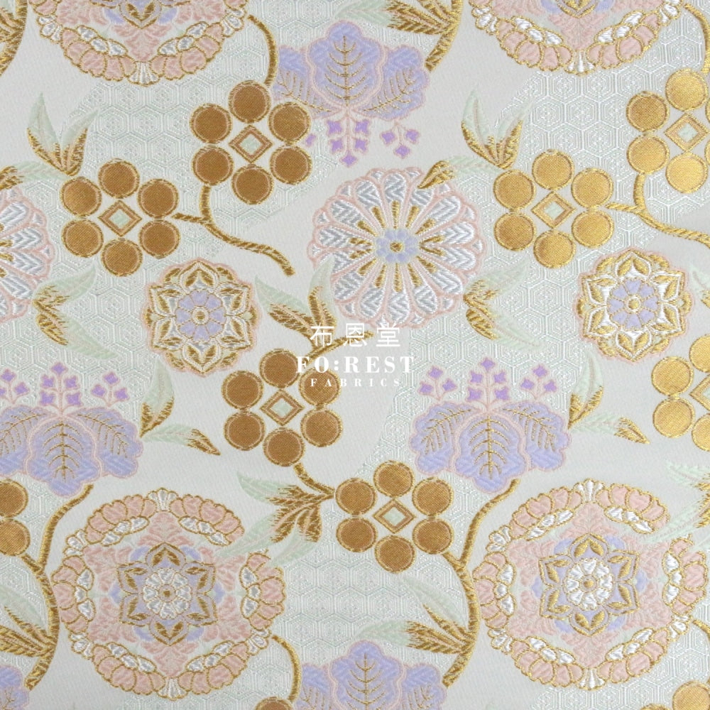 Gold Brocade - Flower River Fabric Lt.green Polyester