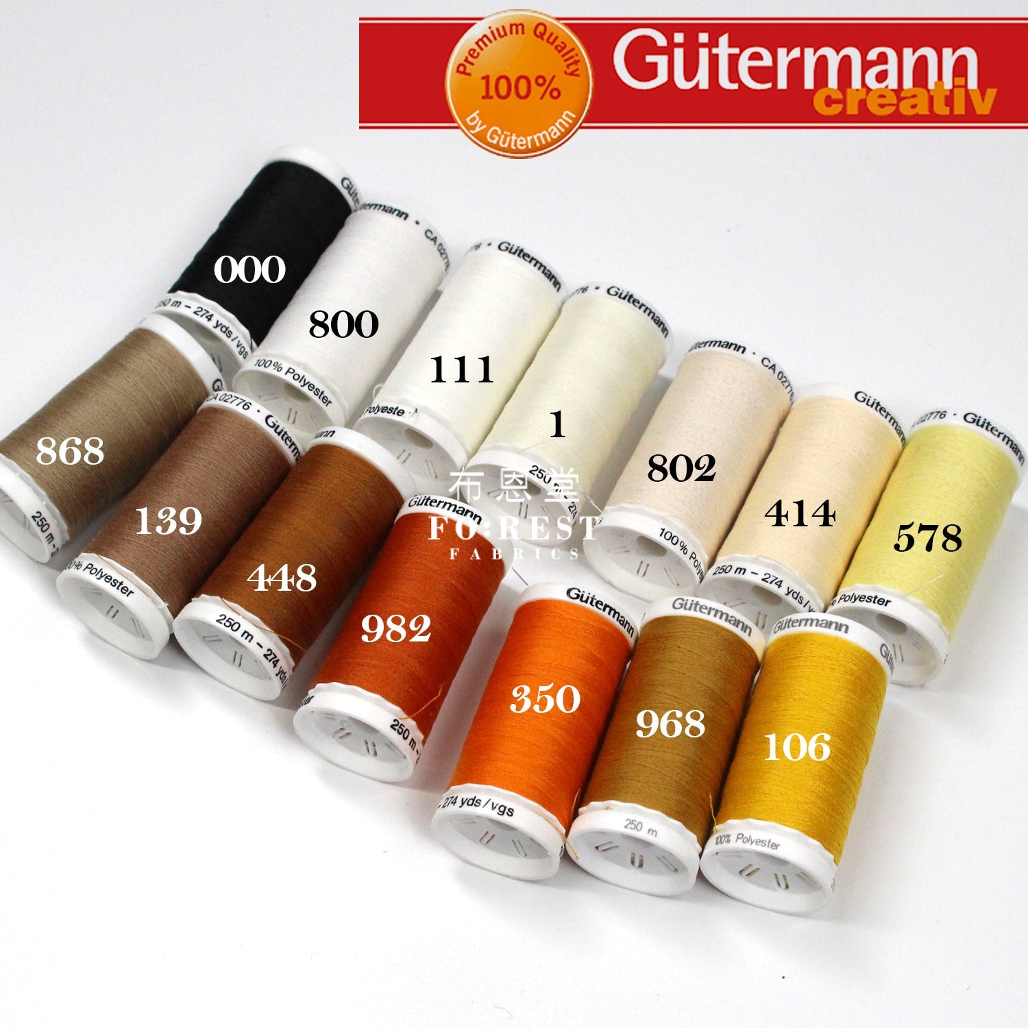 Gutermann Polyester Thread 250m 德國古特曼縫紉線 – FO:REST Fabric 布恩堂