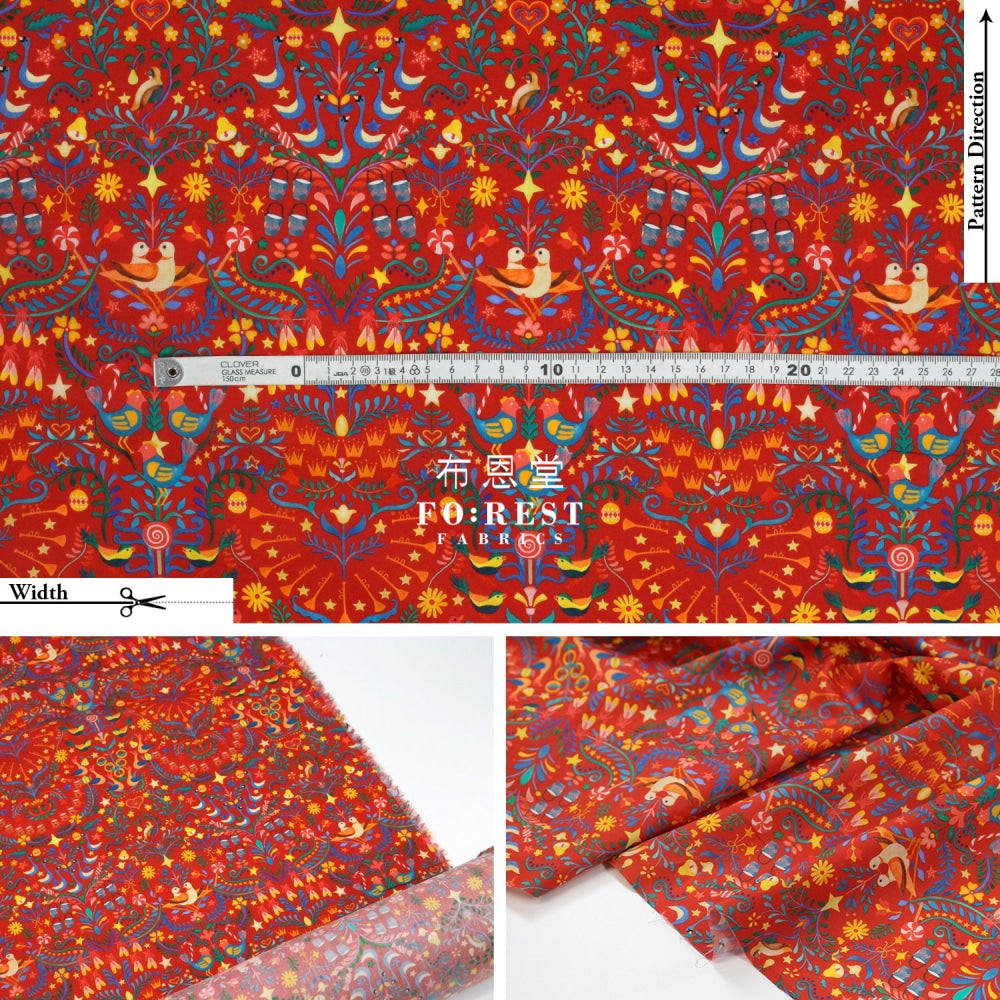 Liberty Of London (Cotton Tana Lawn Fabric) - 12 Days Christmas Red Cotton