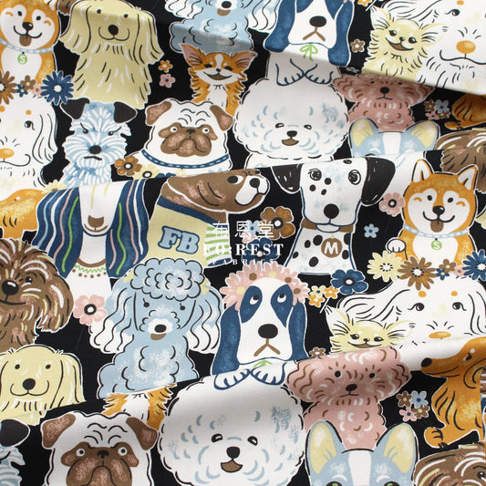 Oxford - Powerful Animal Dogs Fabric Black