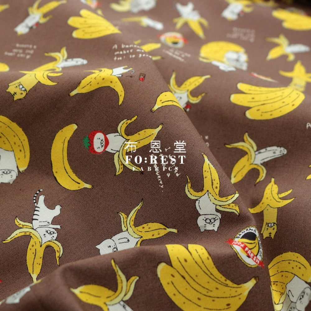 Cotton - Bananaaaa Cats Fabric C Chocolate