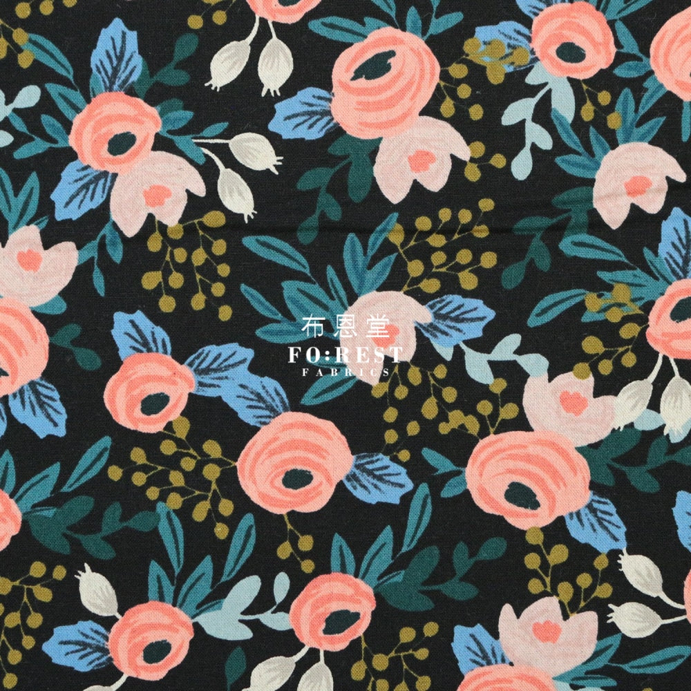 Cotton Linen - Garden Party Rose Fabric Navy Canvas