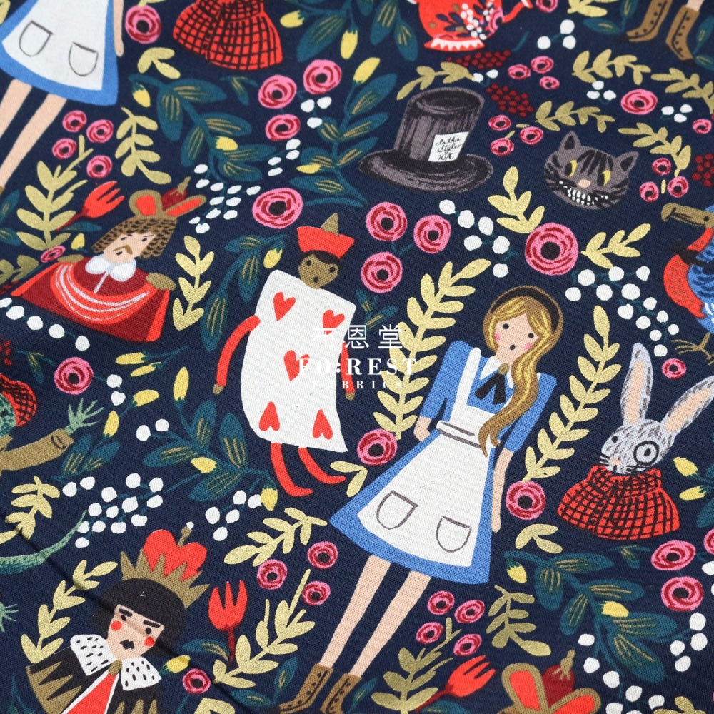 Cotton Linen - Wonderland Fabric Navy Canvas