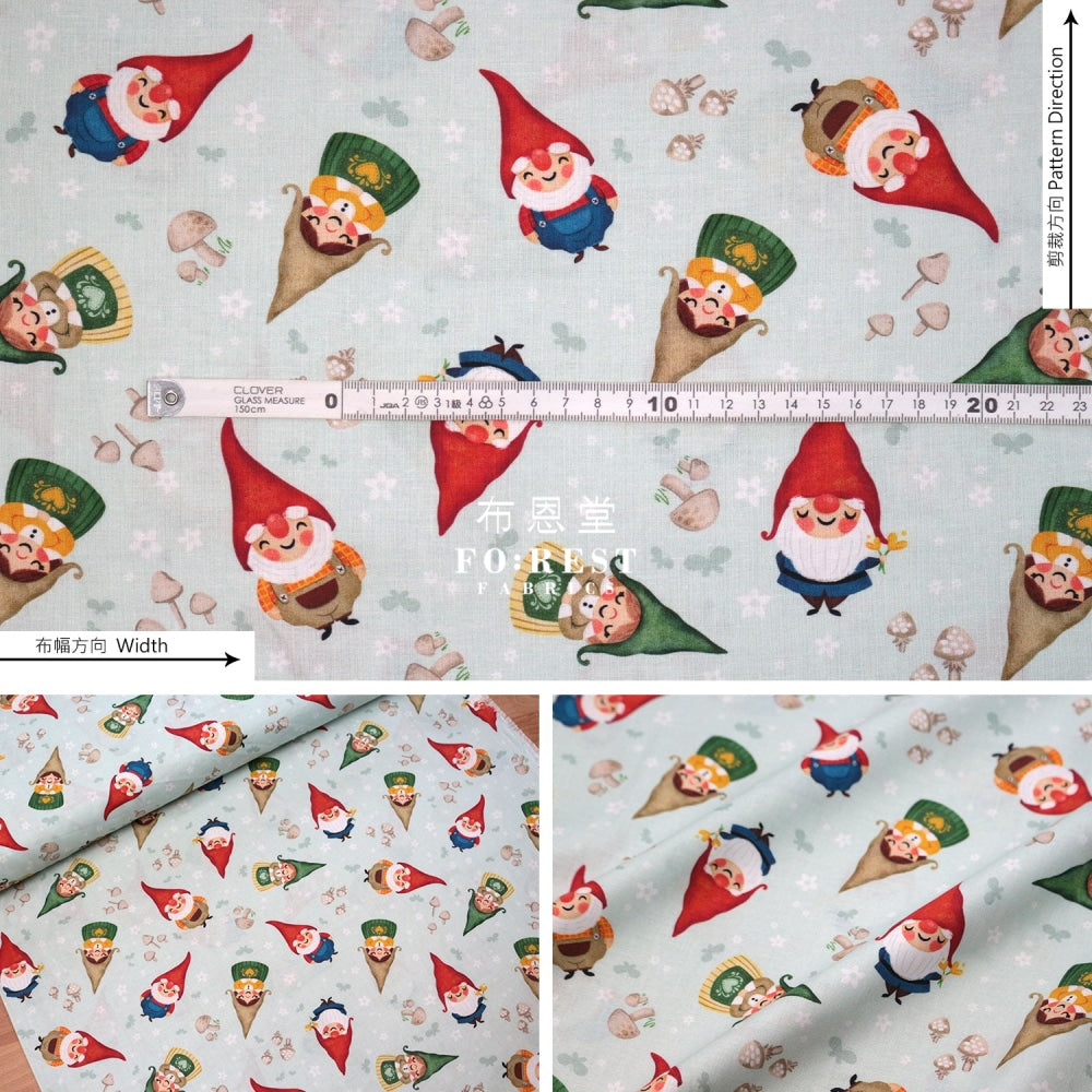 Cotton - Mushrooms Gnomes Fabric Lt.green