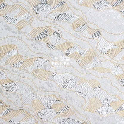 Gold Brocade - Cloud Wave Flower Fabric White Polyester