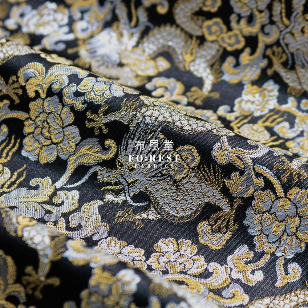 Gold Brocade - Dragon Fabric Yellow Polyester