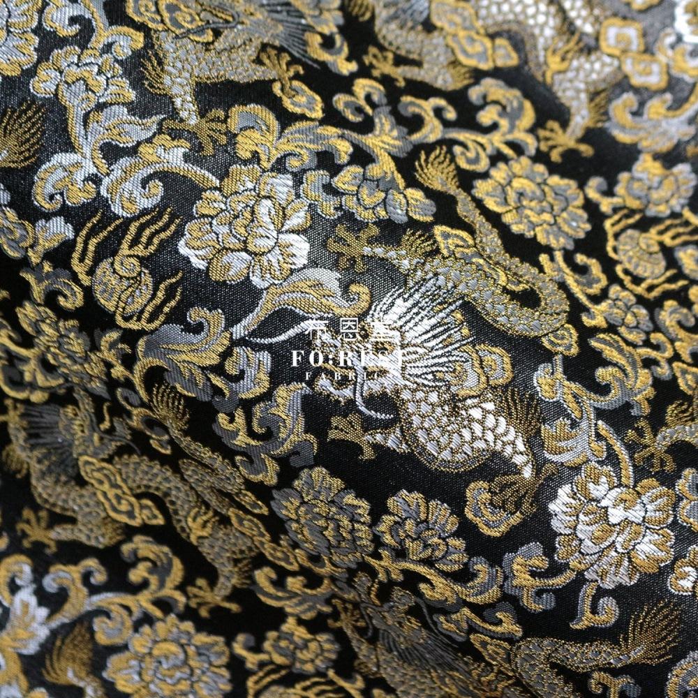 Gold Brocade - Dragon Fabric Yellow Polyester