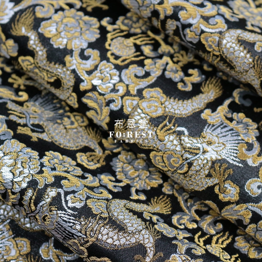 Gold Brocade - Dragon Fabric Yellow Polyester