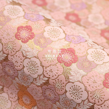 Gold Brocade - Flower Fabric Pink Polyester