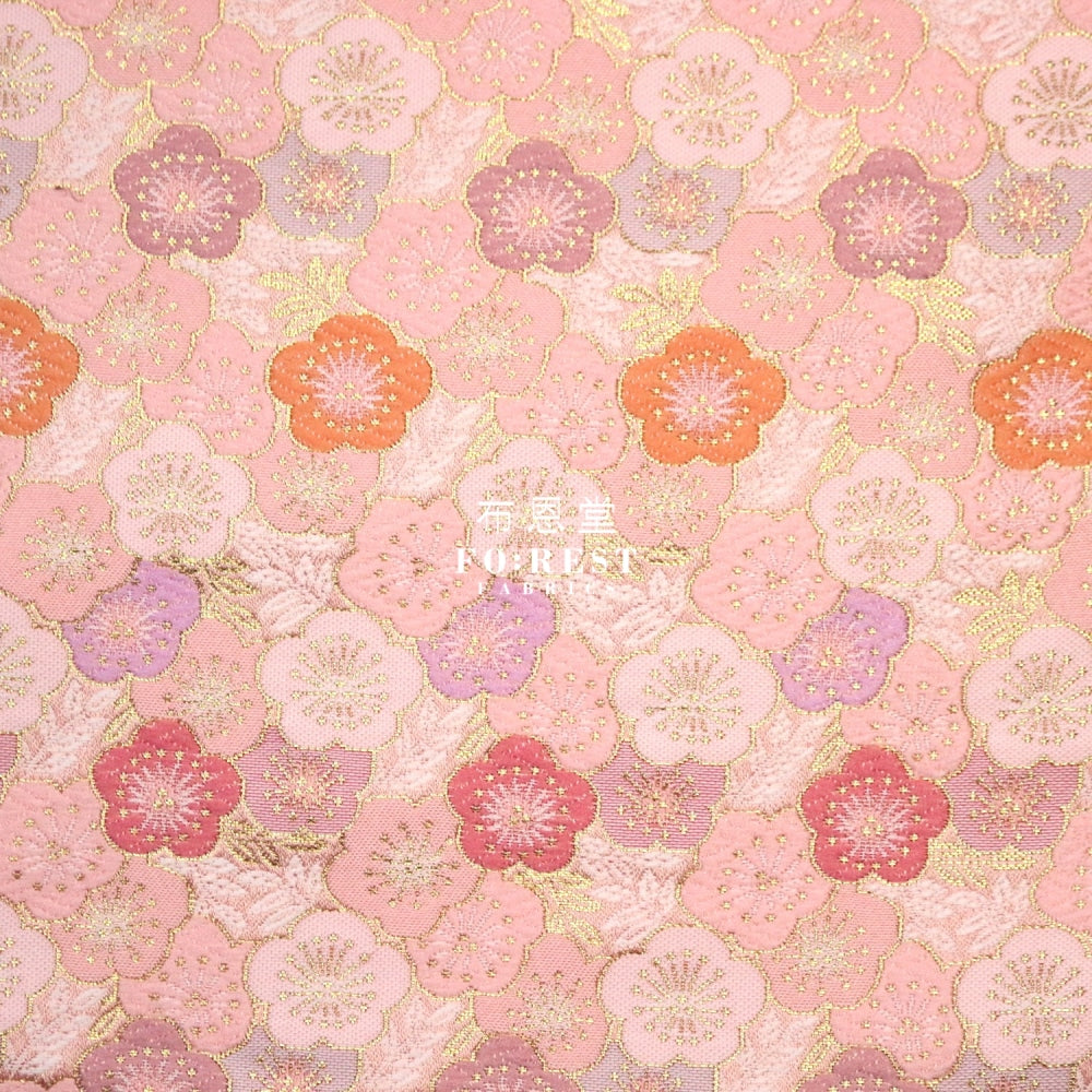 Gold Brocade - Flower Fabric Pink Polyester