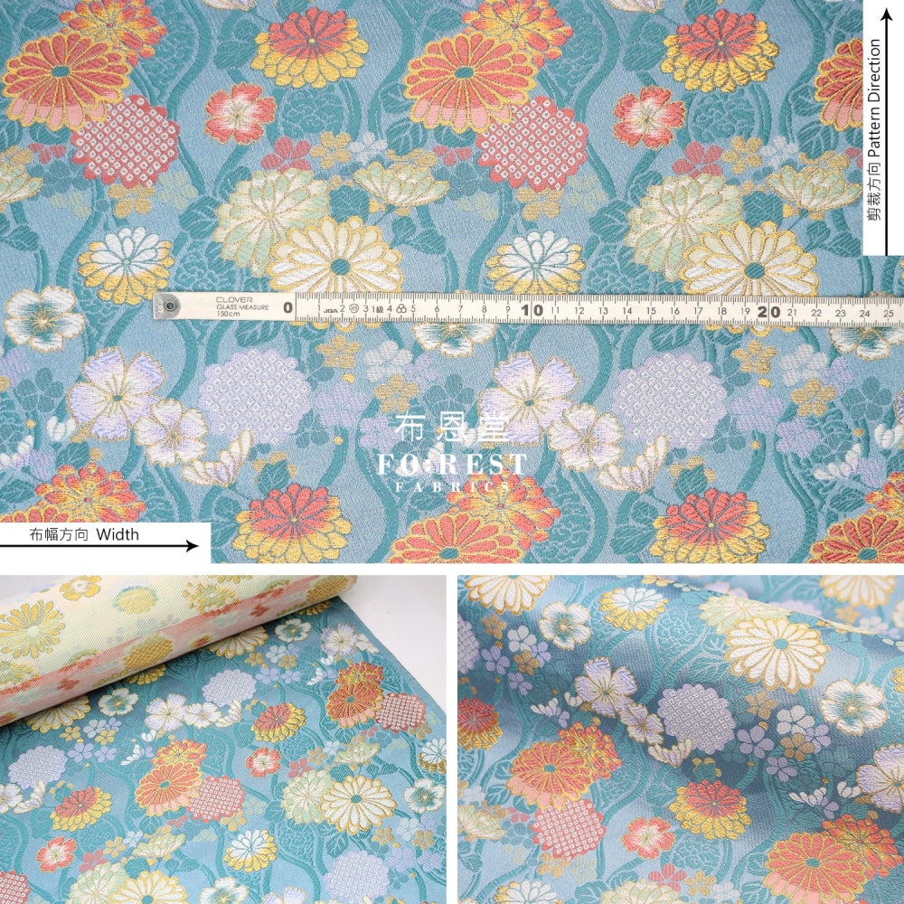 Gold Brocade - Auspicious Kinran Fabric Blue Polyester